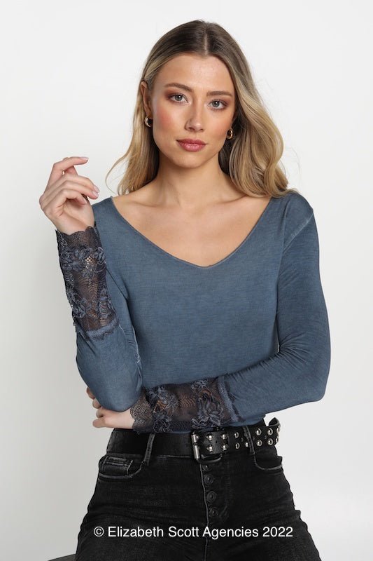 Long Sleeve T with French Lace Trim