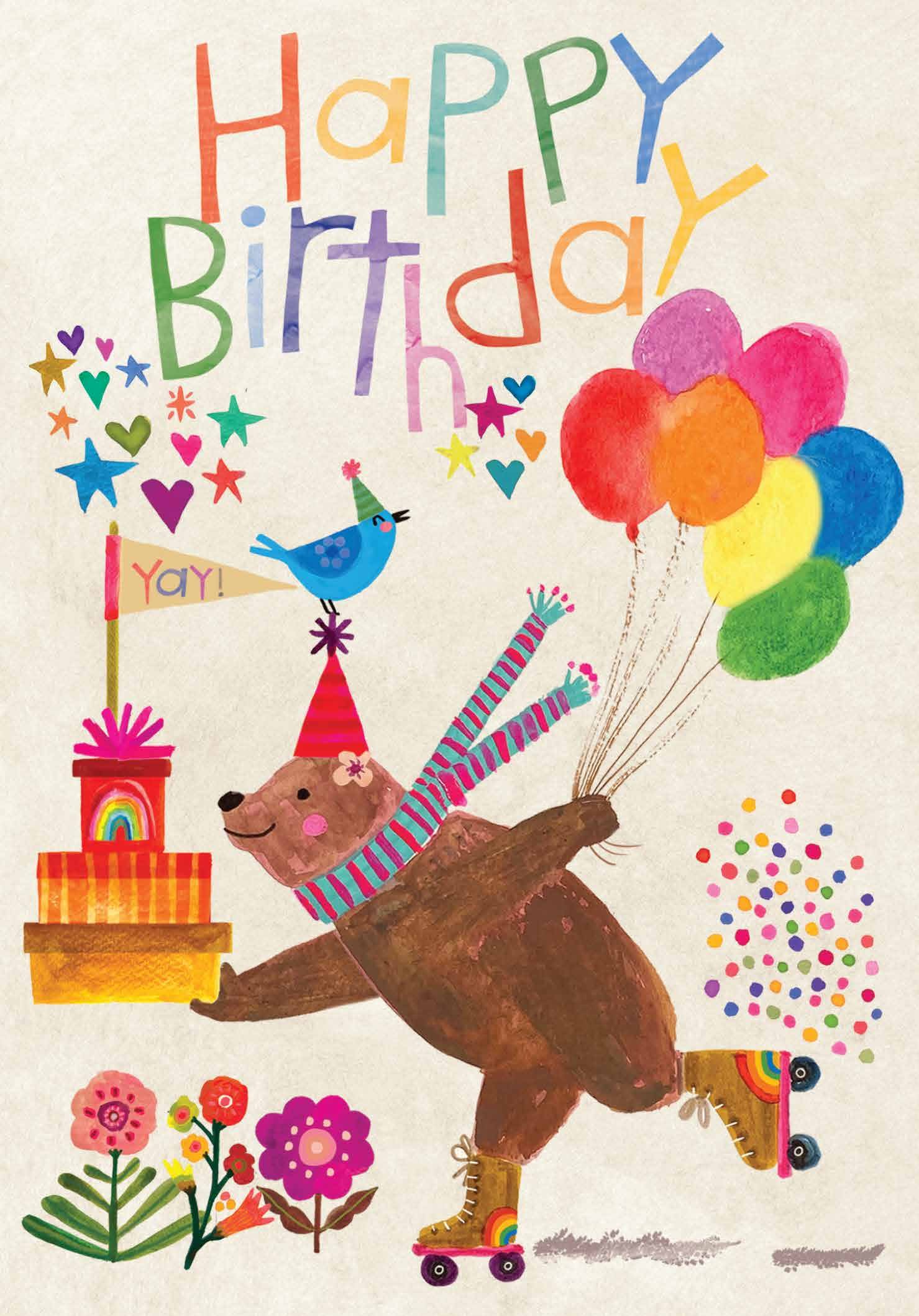 Greeting Card - Happy Birthday Skating Bear